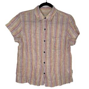Royal Robbins women's short sleeve button down linen stripes multicolor hiking